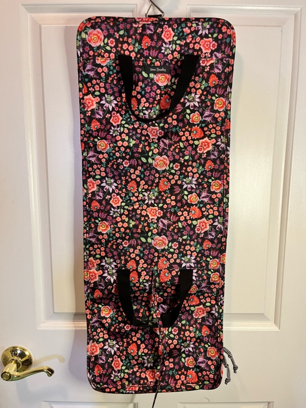 Vera Bradley Petite Vines Black Floral Quilted Hanging Travel Organizer.